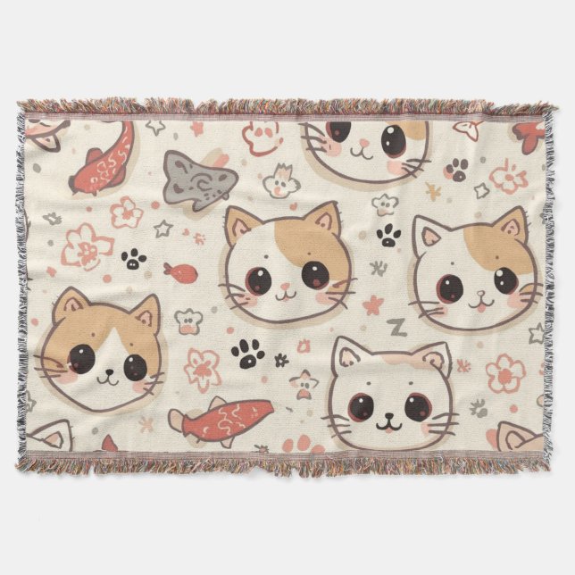 Cute Cat simple pet kitten Pattern Party Throw Blanket (Front)