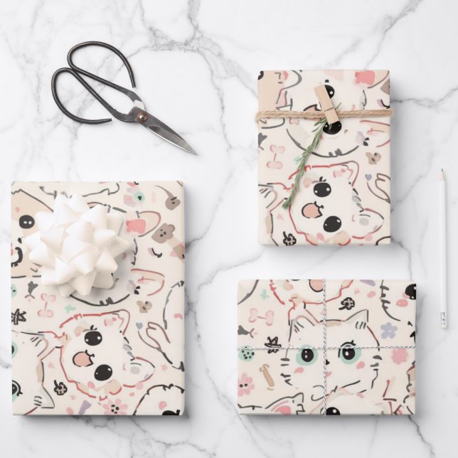 Cute Cat simple pet kitten Pattern Party Wrapping Paper Sheet (Front)