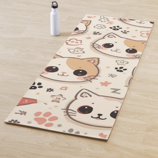 Cute Cat simple pet kitten Pattern Party Yoga Mat (In Situ)