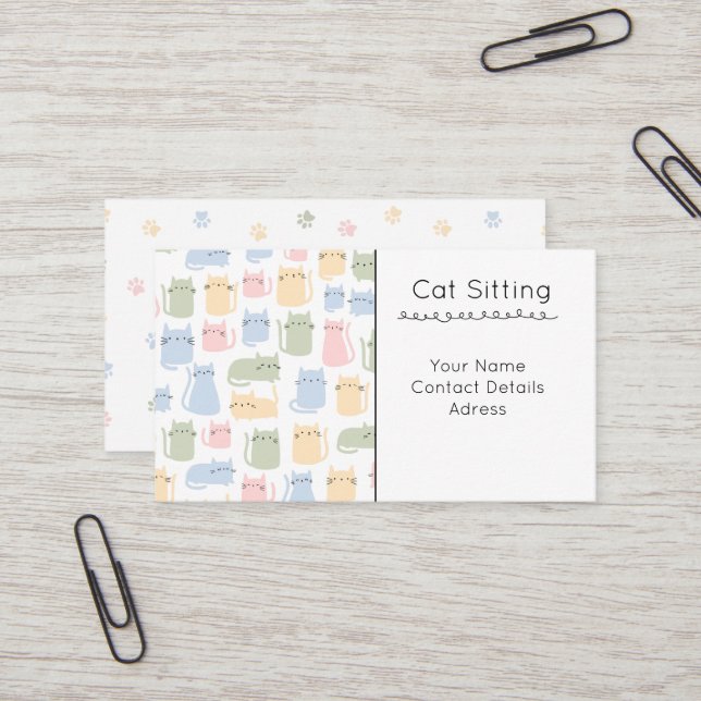 Cute Cat Sitting Business Card (Front/Back In Situ)