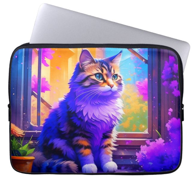 Cute Cat Sitting in Window Ai Art Laptop Sleeve (Front)