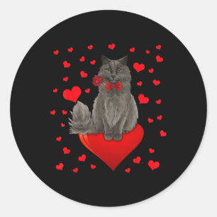 Cute Cat Sitting On Big Heart Classic Round Sticker