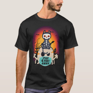 Cute Cat Skeleton Pumpkin Mummy stay 6 feet away Q T-Shirt