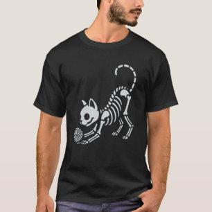 Cute Cat Skeleton Yarn Halloween Mum Dad Kids T-Shirt