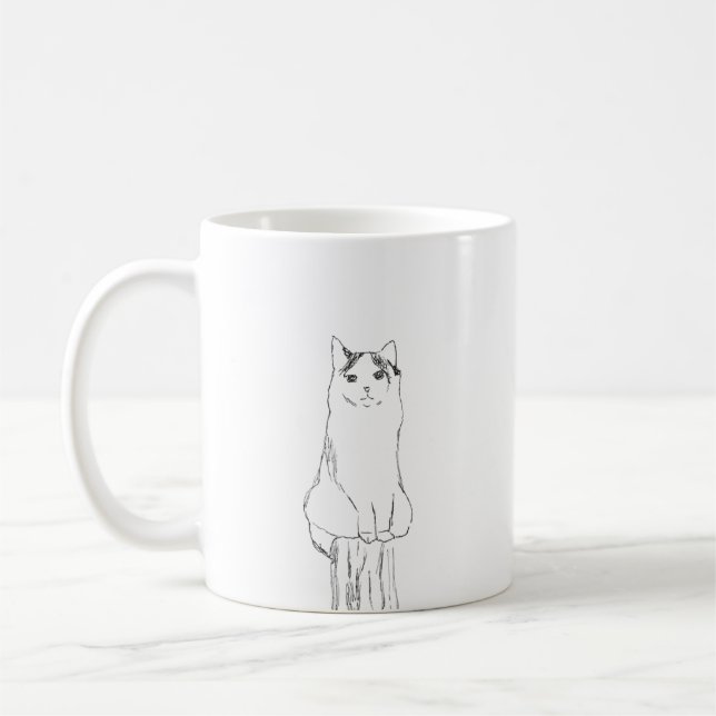 Cute Cat Sketch Modern Coffee Mug (Left)