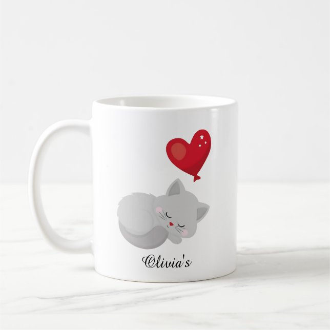 Cute Cat Sleeping Custom Name Perfect For Gift Coffee Mug (Left)