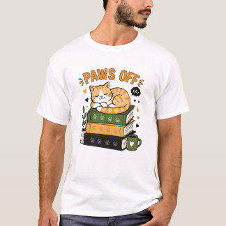 Cute Cat Sleeping on Books Funny Paws Off Bookworm T-Shirt