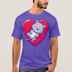 Cute Cat Sleeping On Love Pillow Cartoon T-Shirt