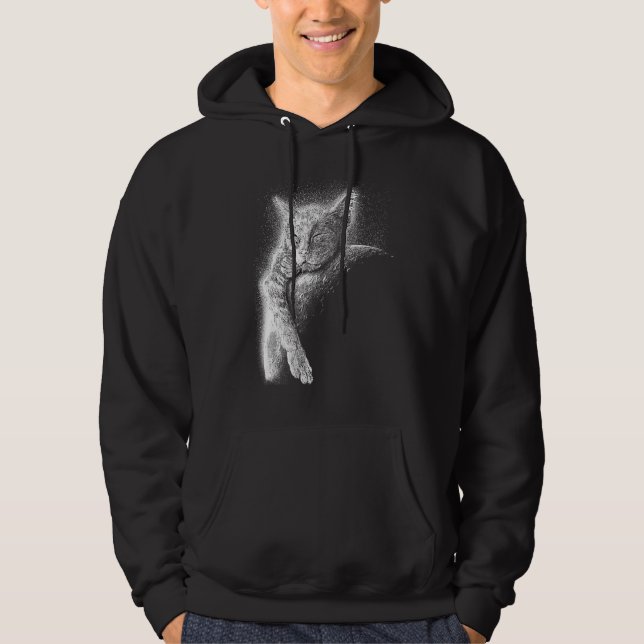 Cute Cat Sleeping On The Moon Full Moon Space Kitt Hoodie (Front)