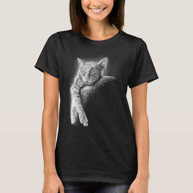Cute Cat Sleeping On The Moon Full Moon Space Kitt T-Shirt (Front)