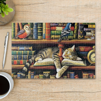 Cute Cat Slumber in the Book Nook Animal Jigsaw Puzzle