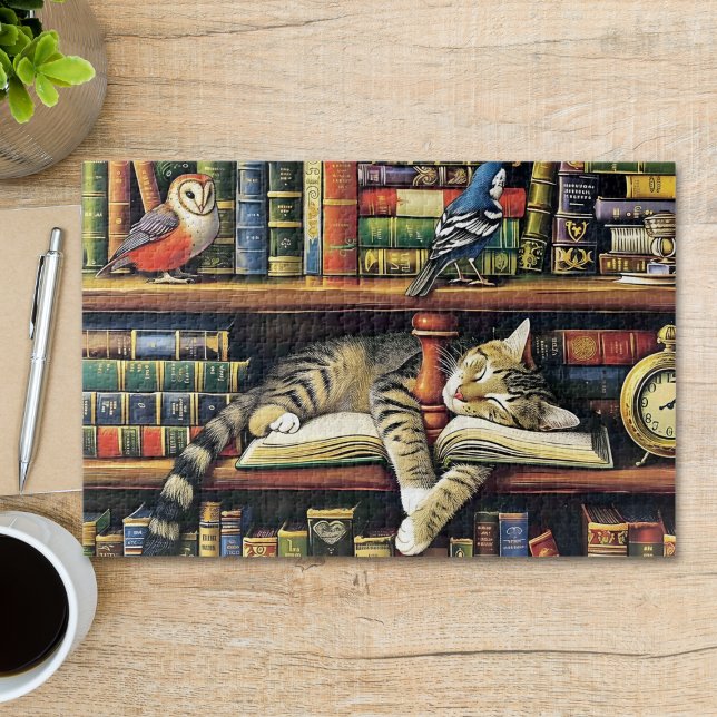 Cute Cat Slumber in the Book Nook Animal        Jigsaw Puzzle (Creator Uploaded)