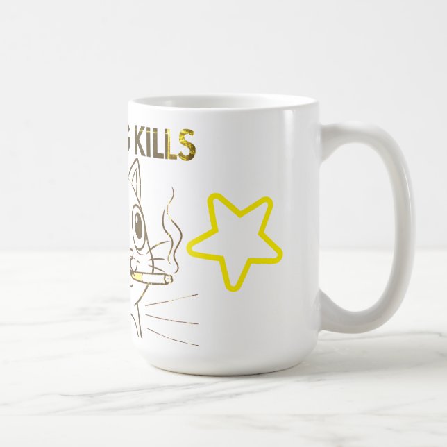 Cute Cat -Smoking Kills Funny Anti-Smoking Design Coffee Mug (Right)