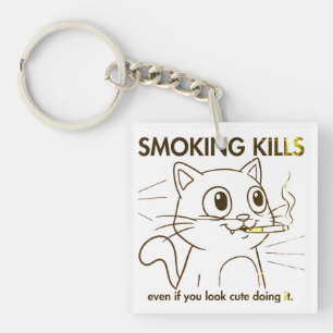 Cute Cat -Smoking Kills Funny Anti-Smoking Design Key Ring