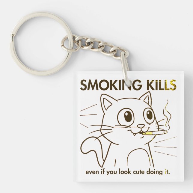 Cute Cat -Smoking Kills Funny Anti-Smoking Design Key Ring (Front)