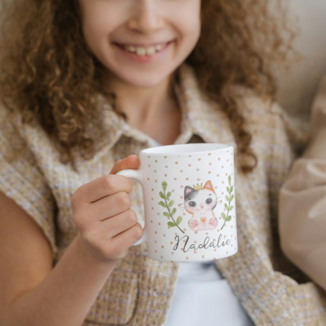 Cute Cat Soft Gender Neutral Dotted Child Baby Coffee Mug (Creator Uploaded)
