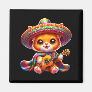 Cute Cat Sombrero Guitar Cinco de Mayo Mexican Magnet