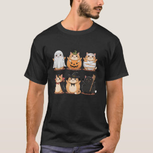 Cute Cat Spooky Ghost Witch Mummy Pumpkin Cat Hall T-Shirt