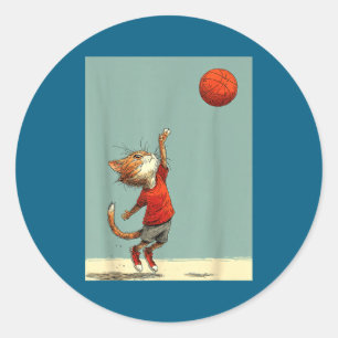 Cute Cat Sports Funny Basketball Classic Round Sticker