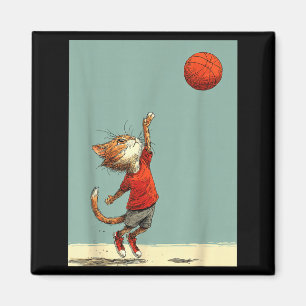 Cute Cat Sports Funny Basketball Illustration Magnet