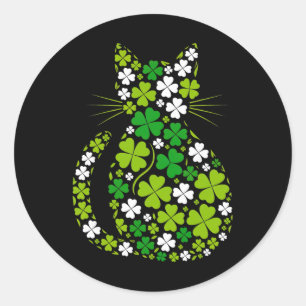 Cute Cat St Patricks Day Shamrock Irish Girls Kids Classic Round Sticker