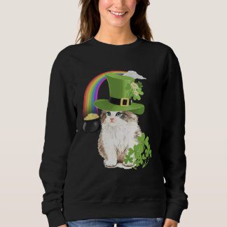Cute Cat  St Patricks Day Shamrock Rainbow Patty K Sweatshirt
