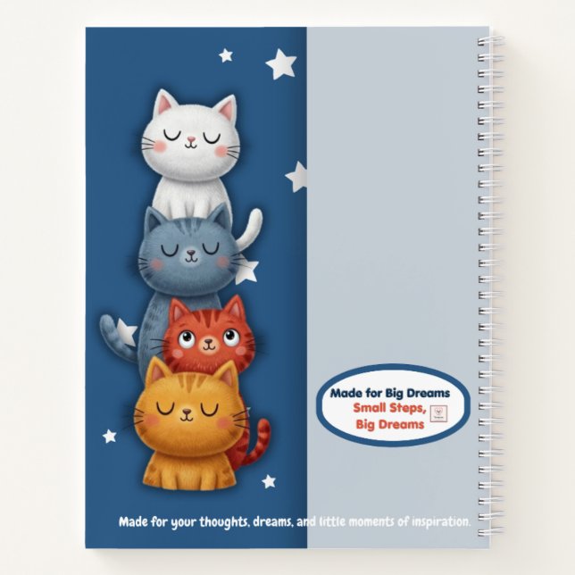 Cute Cat Stack Notebook | Aesthetic Spiral Journal (Back)