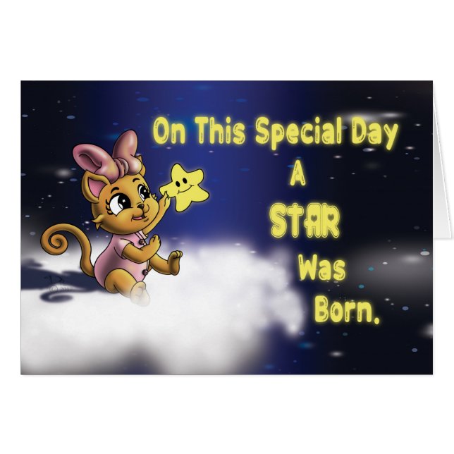 Cute Cat Star Birthday (Front Horizontal)