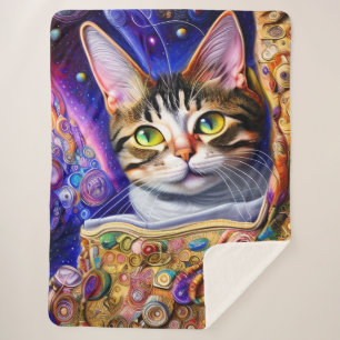 Cute Cat Starry Neon Background   Cat Design Sherpa Blanket