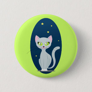 Cute Cat Starry night sky Cartoon on Custom colour 6 Cm Round Badge