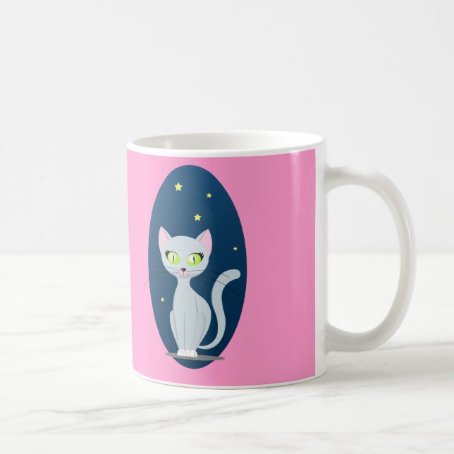 Cute Cat Starry night sky Cartoon on Custom colour Coffee Mug (Right)