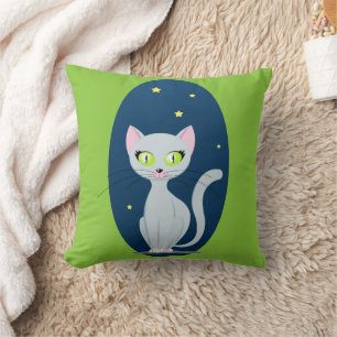 Cute Cat Starry sky Cartoon Pink Green 2-sided Cushion