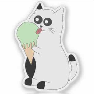 Cute Cat Sticker; Kitten Eating Ice Cream