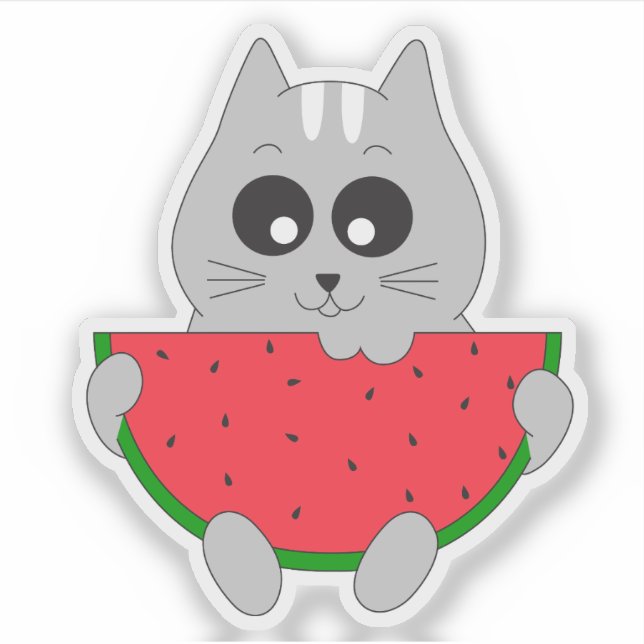 Cute Cat Sticker; Kitten Eating Watermelon (Front)