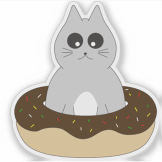 Cute Cat Sticker; Kitten Stuck in Doughnut