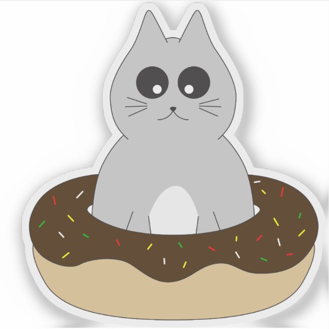 Cute Cat Sticker; Kitten Stuck in Doughnut (Front)