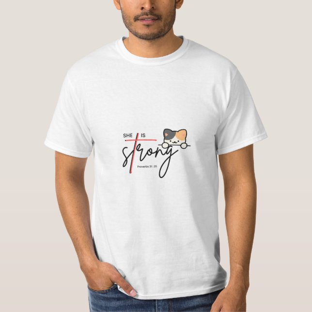 Cute cat & strong art design t-shirt (Front)