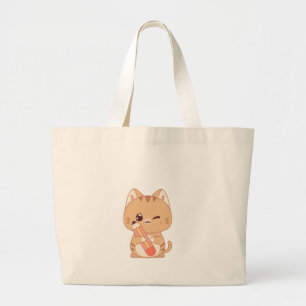 CUTE CAT STUDENT CATS LOVERS DESIGN  LARGE TOTE BAG