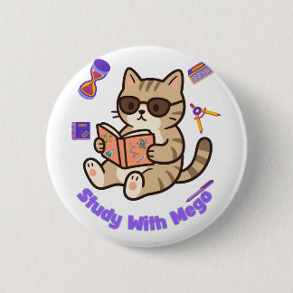 Cute cat studying with sunglasses funny  6 cm round badge