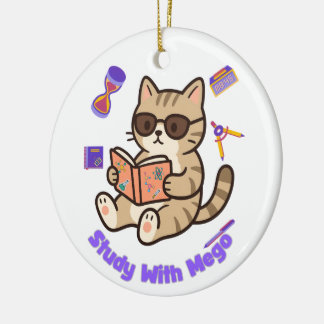Cute cat studying with sunglasses funny  ceramic ornament
