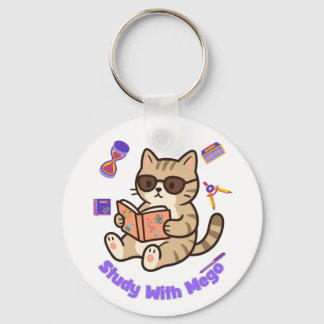 Cute cat studying with sunglasses funny  key ring