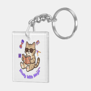 Cute cat studying with sunglasses funny key ring