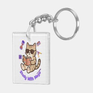Cute cat studying with sunglasses funny  key ring
