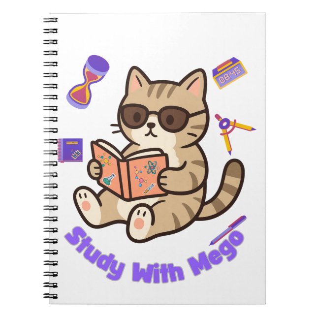 Cute cat studying with sunglasses funny  notebook (Front)