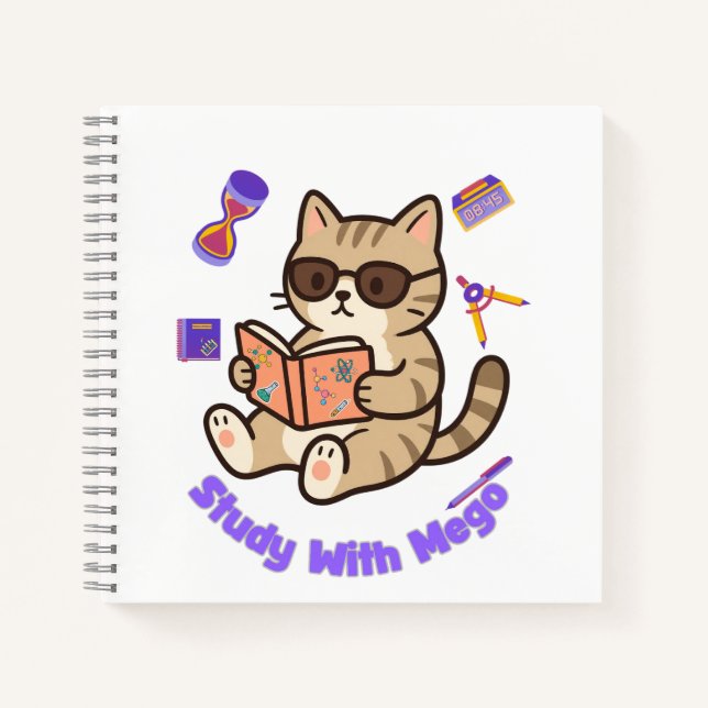Cute cat studying with sunglasses funny  notebook (Front)