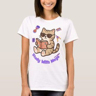 Cute cat studying with sunglasses funny T-shirt 
