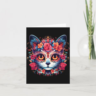 Cute Cat Sugar Skull Mexican Cat Halloween Day Of Card