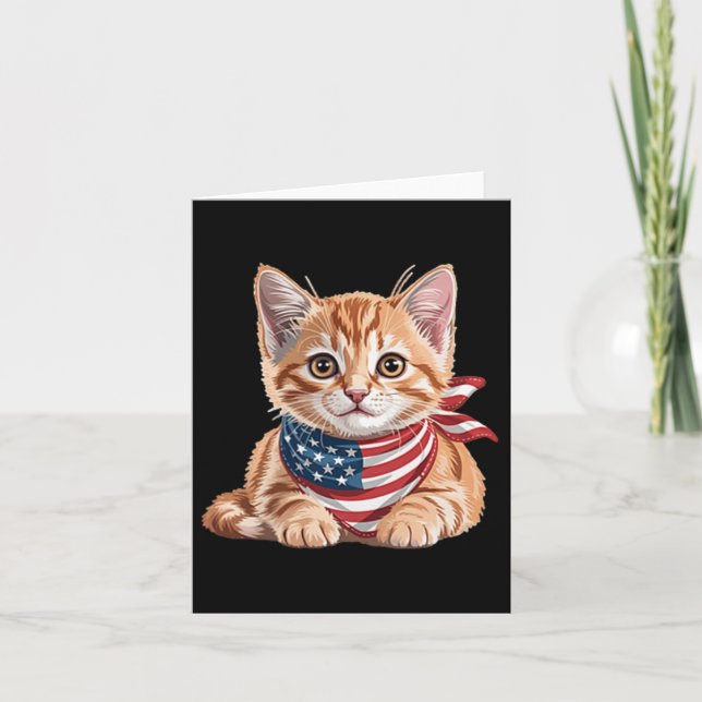Cute Cat Summer Flag Us Memorial Day  Card (Front)