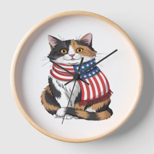 cute cat summer Flag US Memorial Day Clock