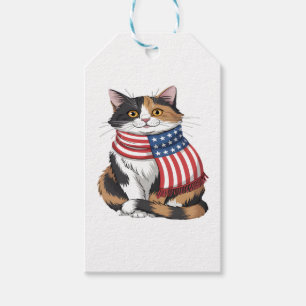 cute cat summer Flag US Memorial Day Gift Tags